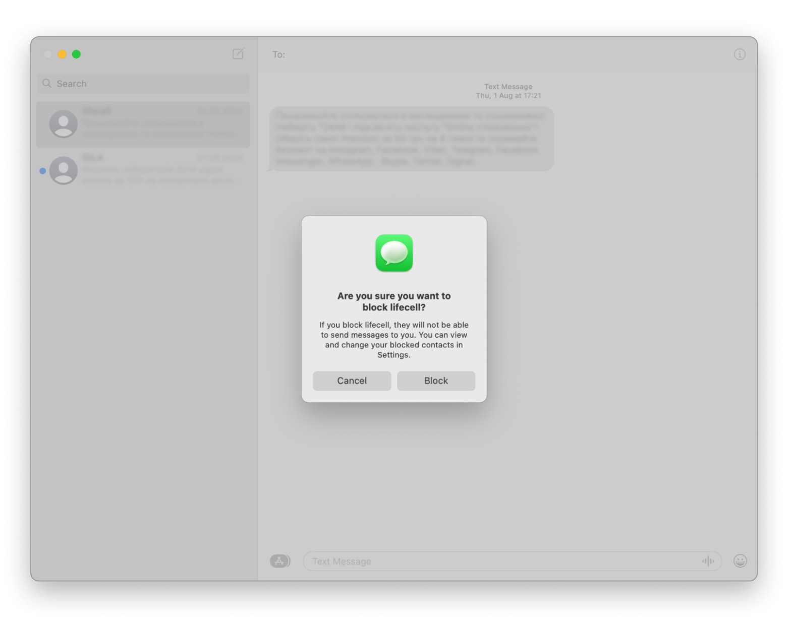 imessages block contact mac