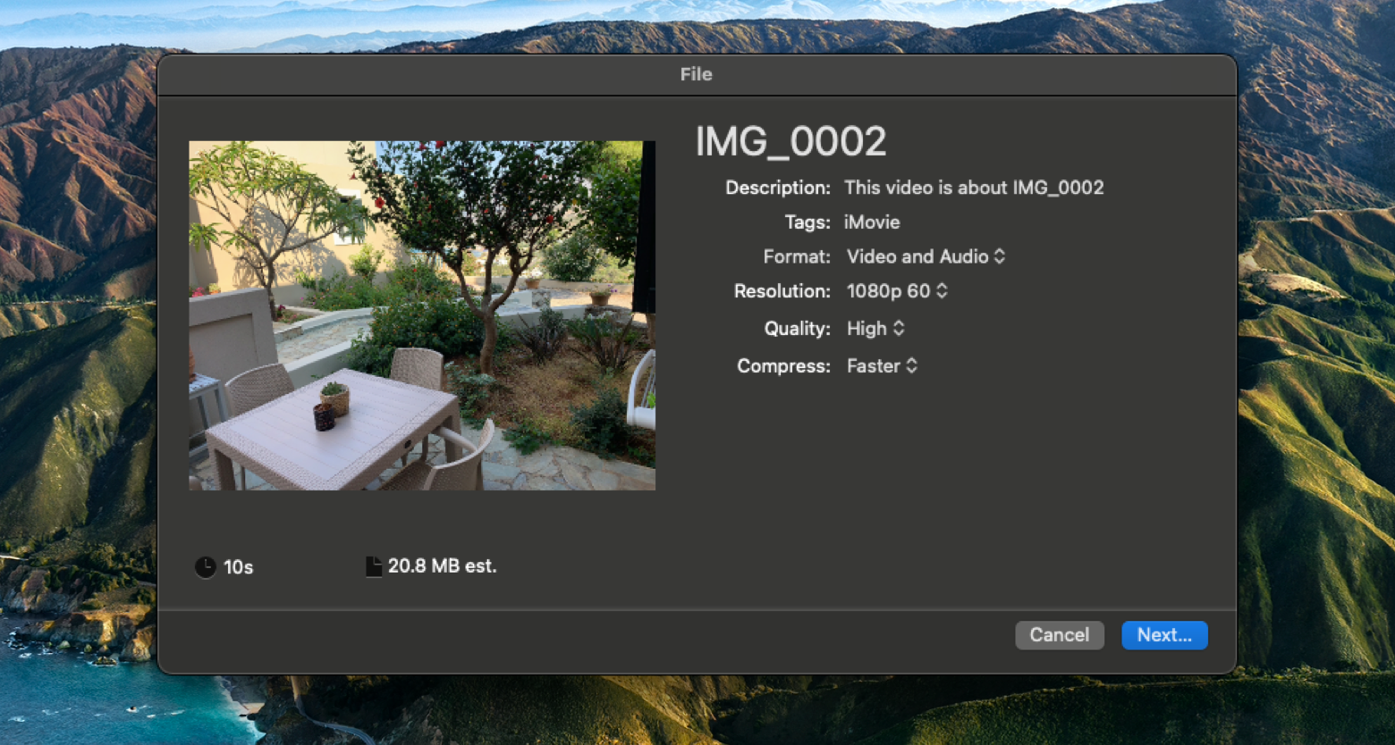 compress a video with iMovie