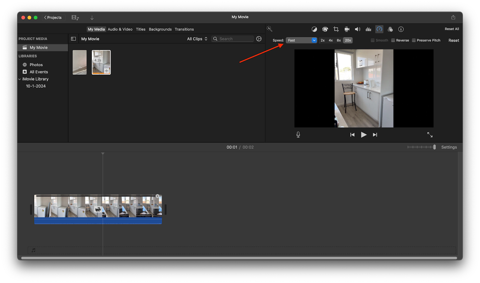 speed up regular video in iMovie on a Mac