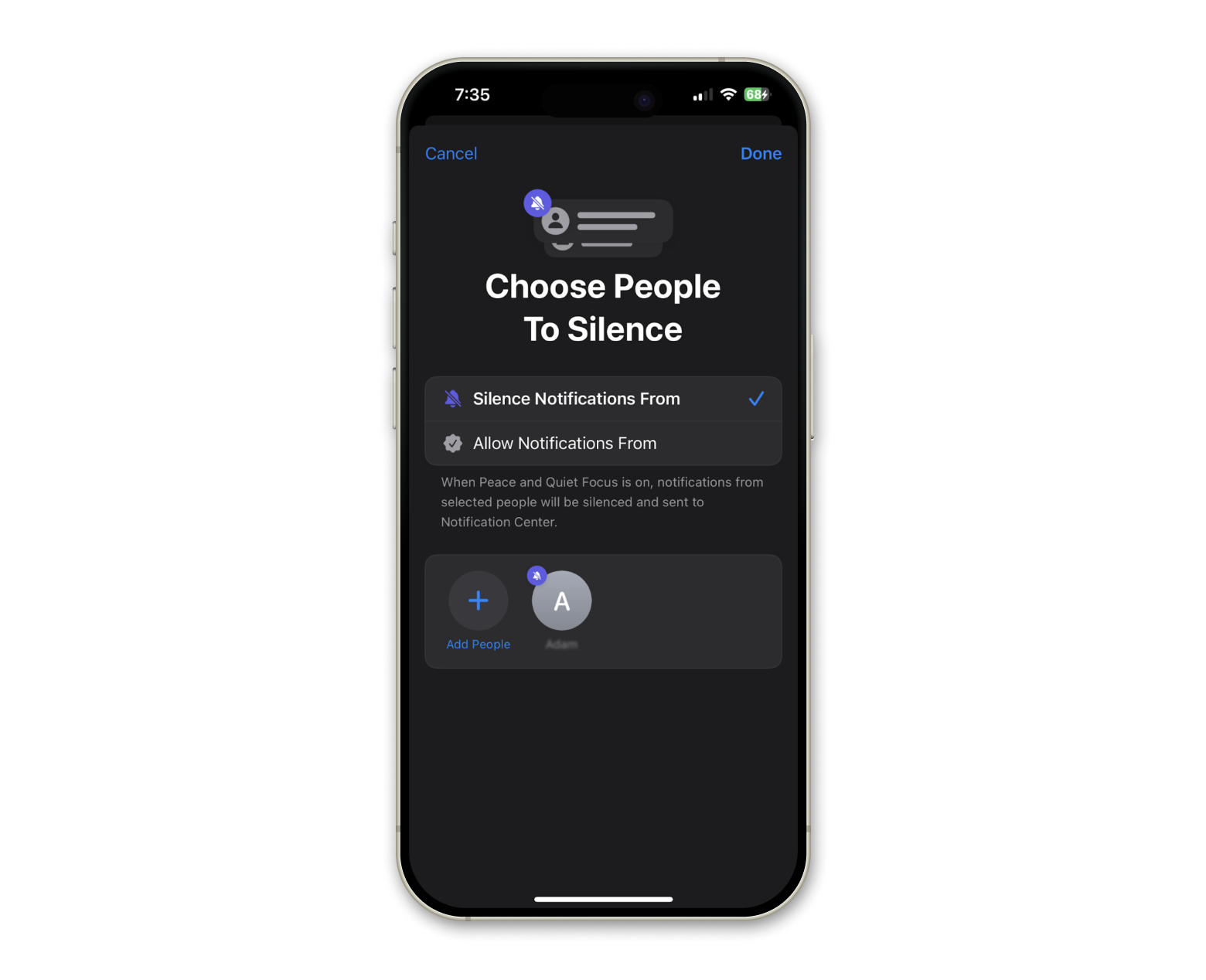 ios choose people to silence