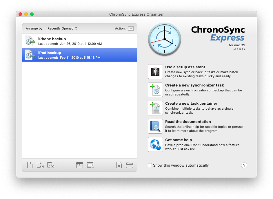 iPad backup file sync ChronoSync Express