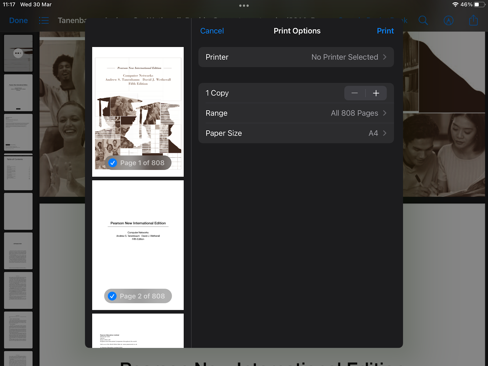 how to print selected text on ipad