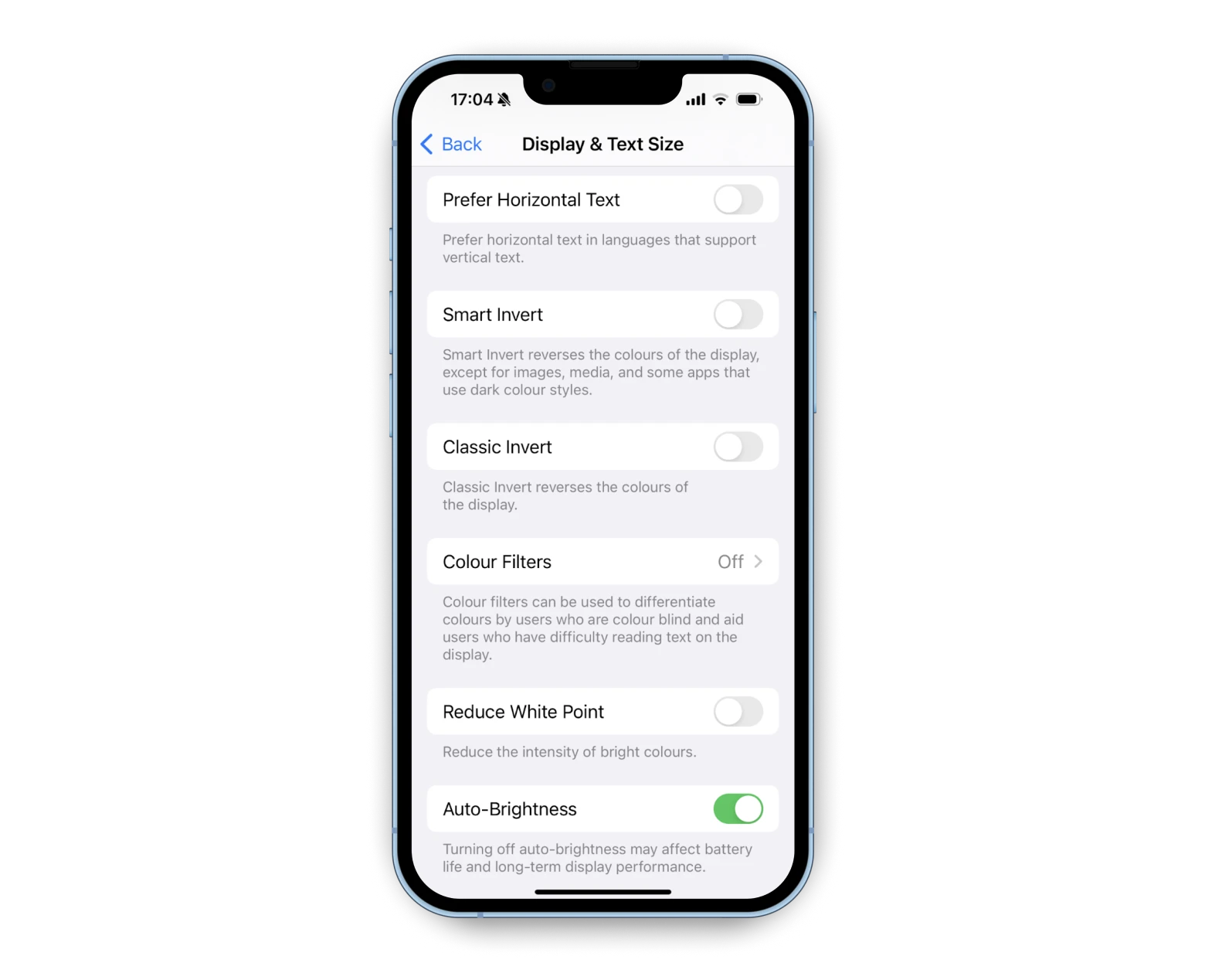 Auto-Brightness: Turning off auto-brightness may affect battery life and long-term display performance.