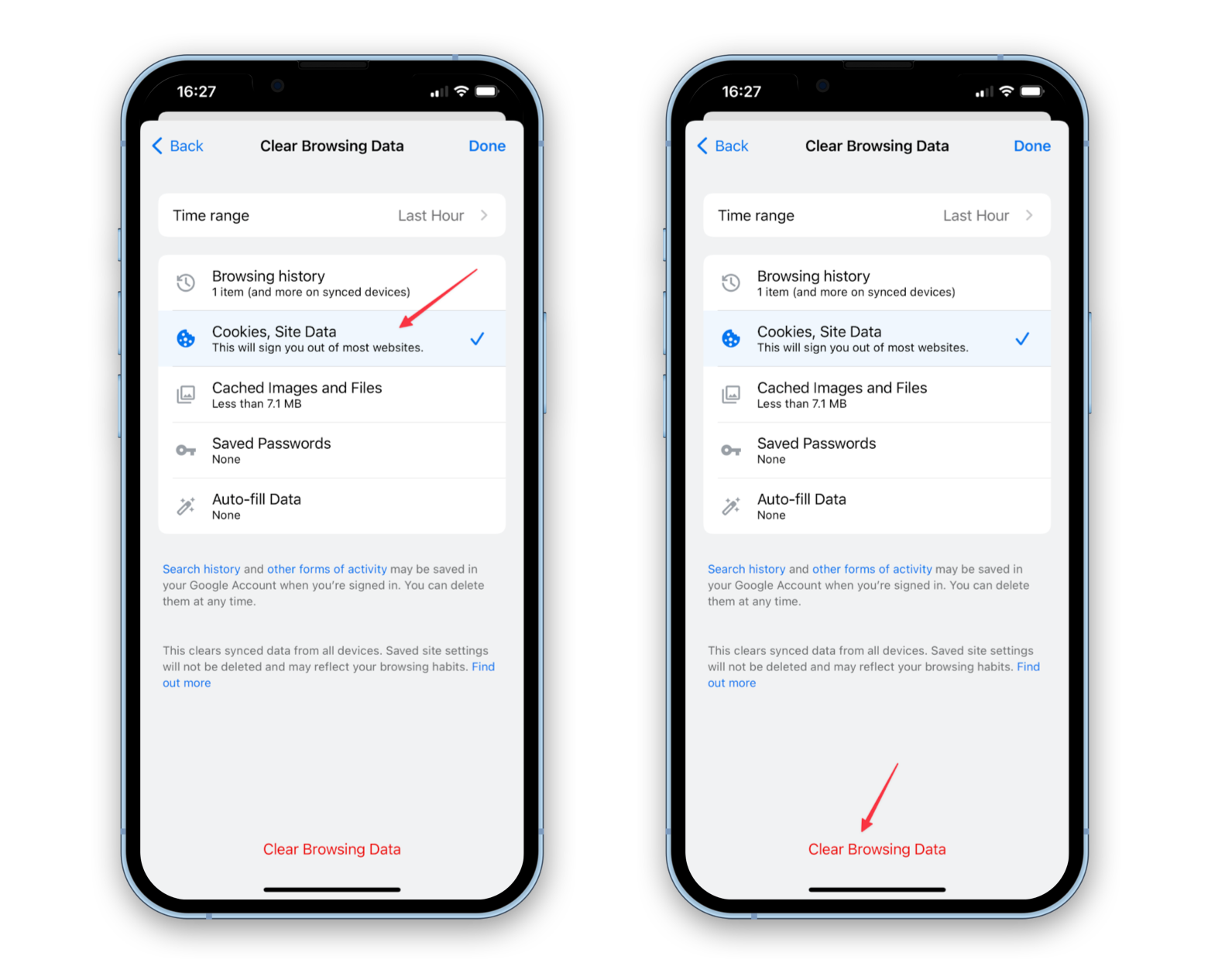 Clear browsing data in Chrome for iOS