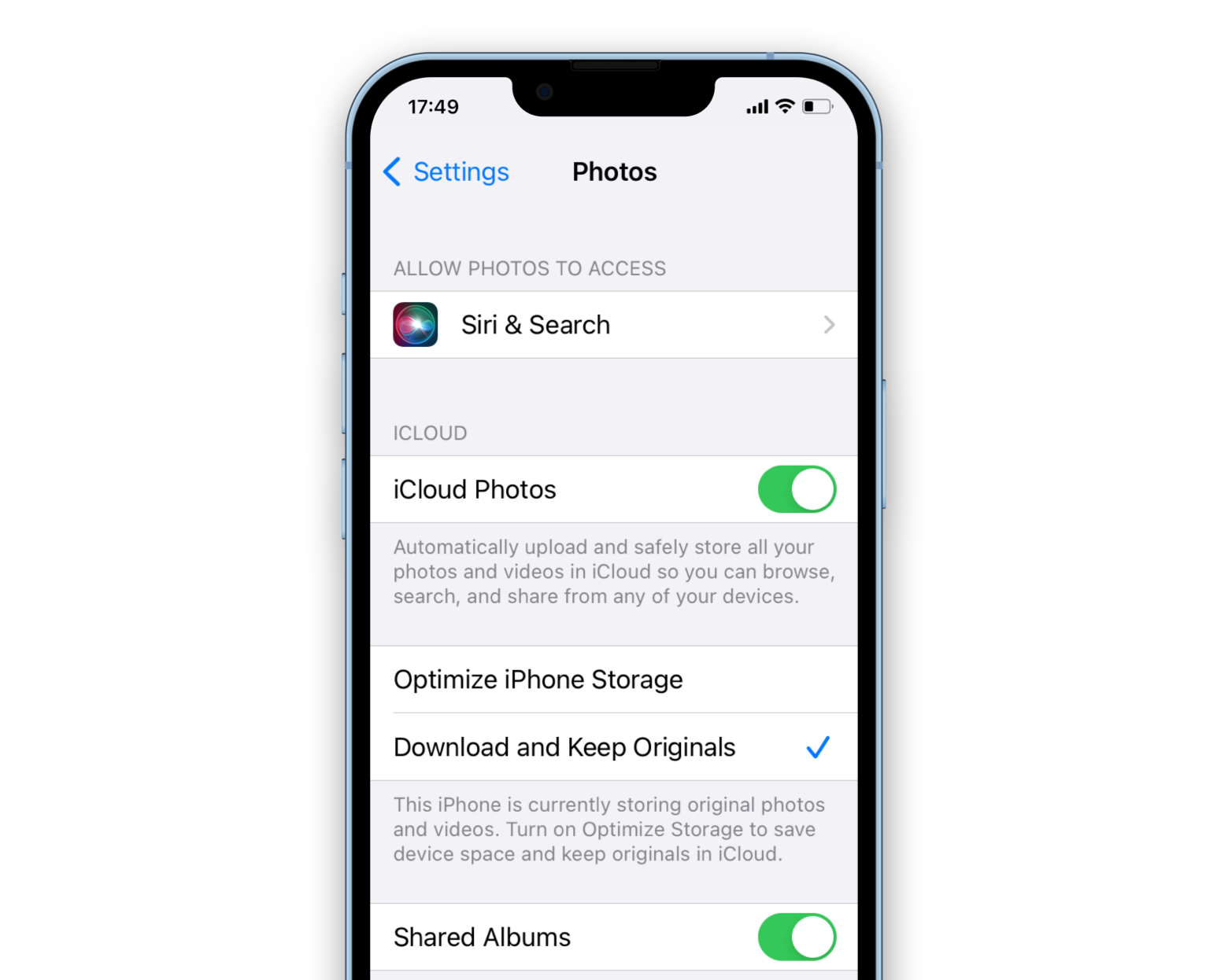 Download and keep originals photos on iCloud