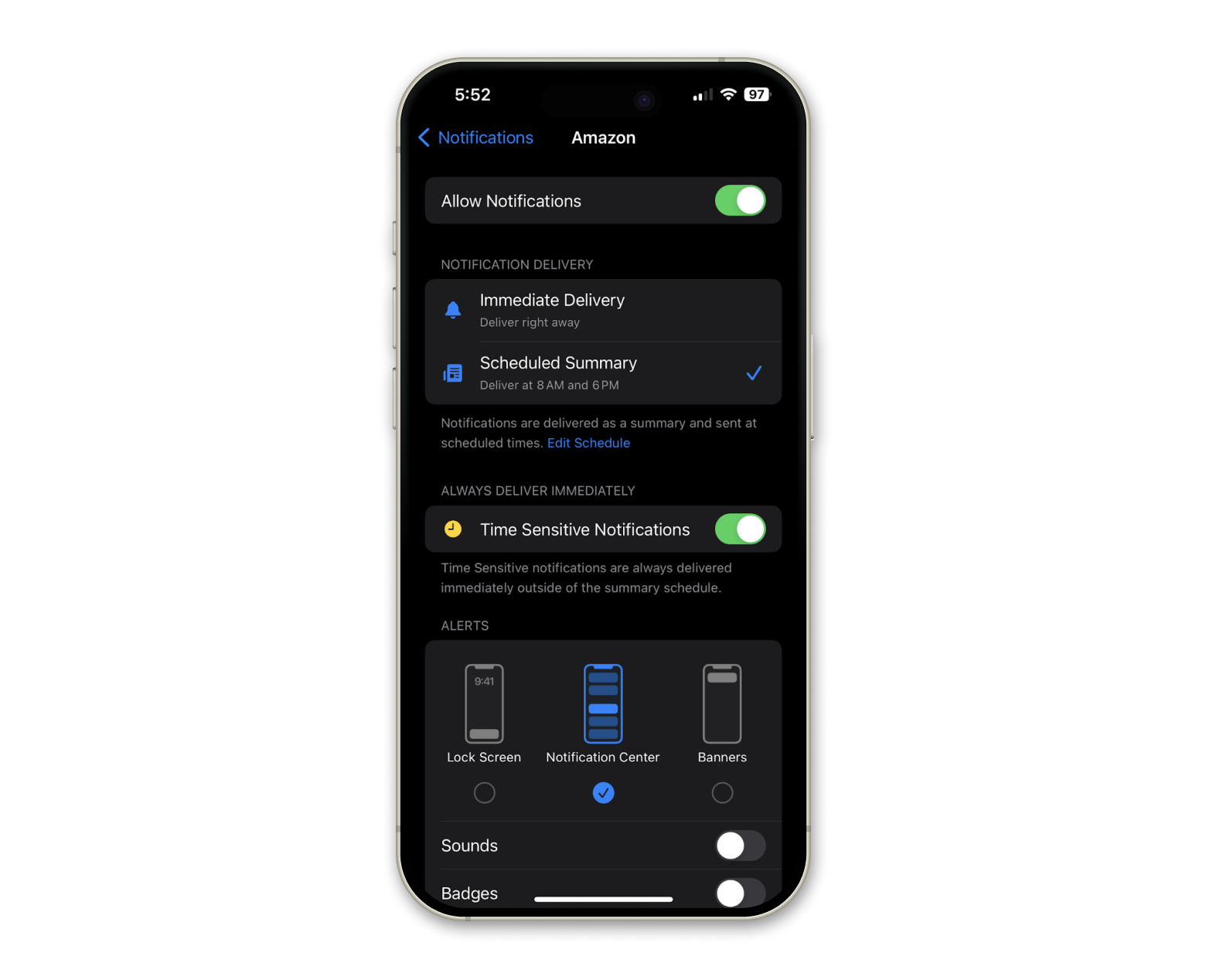 iPhone mute specific apps settings