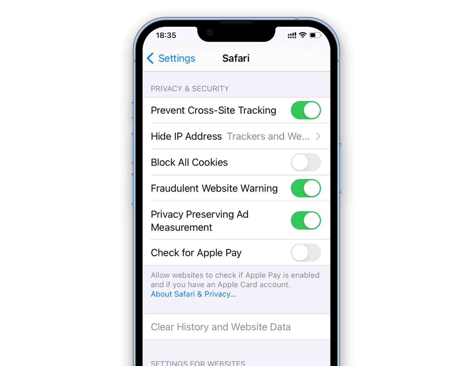 Settings Safari - Prevent Cross-Site Tracking