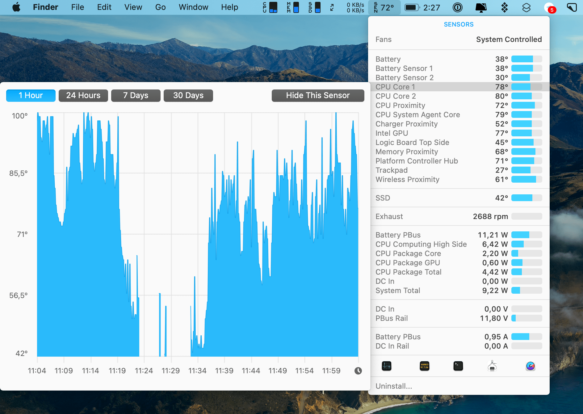 gui display for temperature for eclipse on mac