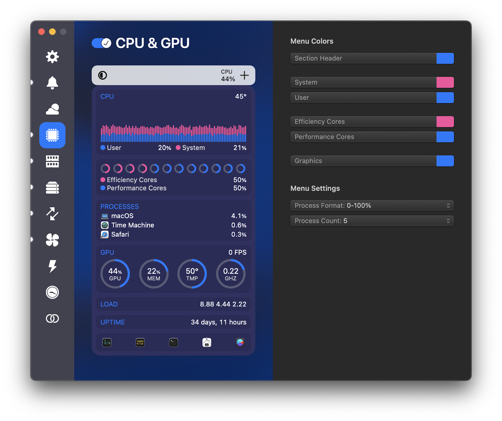 istat menus cpu and gpu