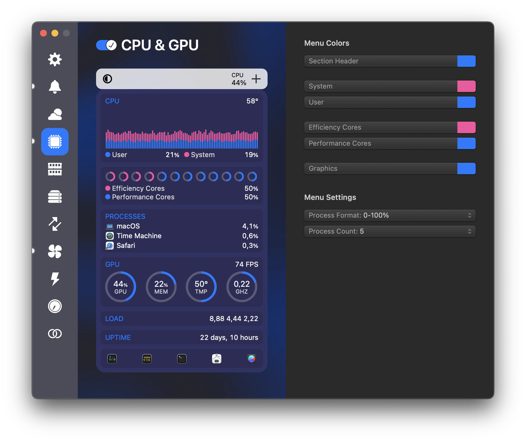 iStat Menus CPU&GPU monitor customization