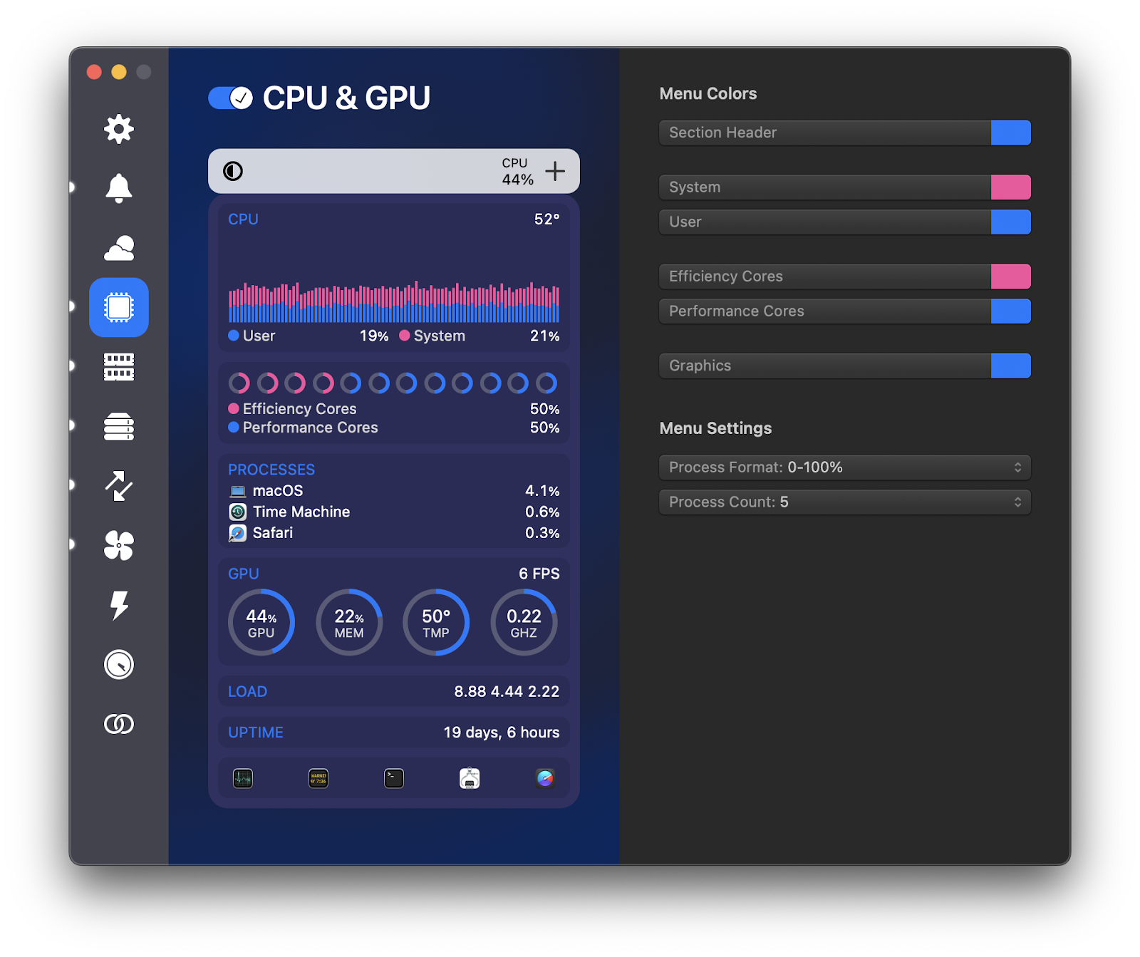 istat menus cpu gpu