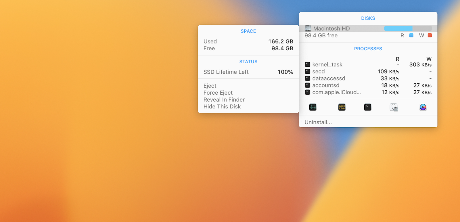 istat menus free space