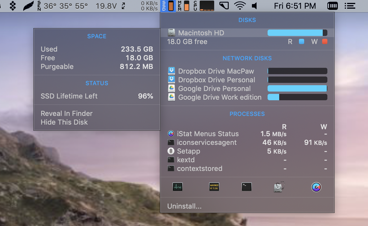 Check disk space from menu bar