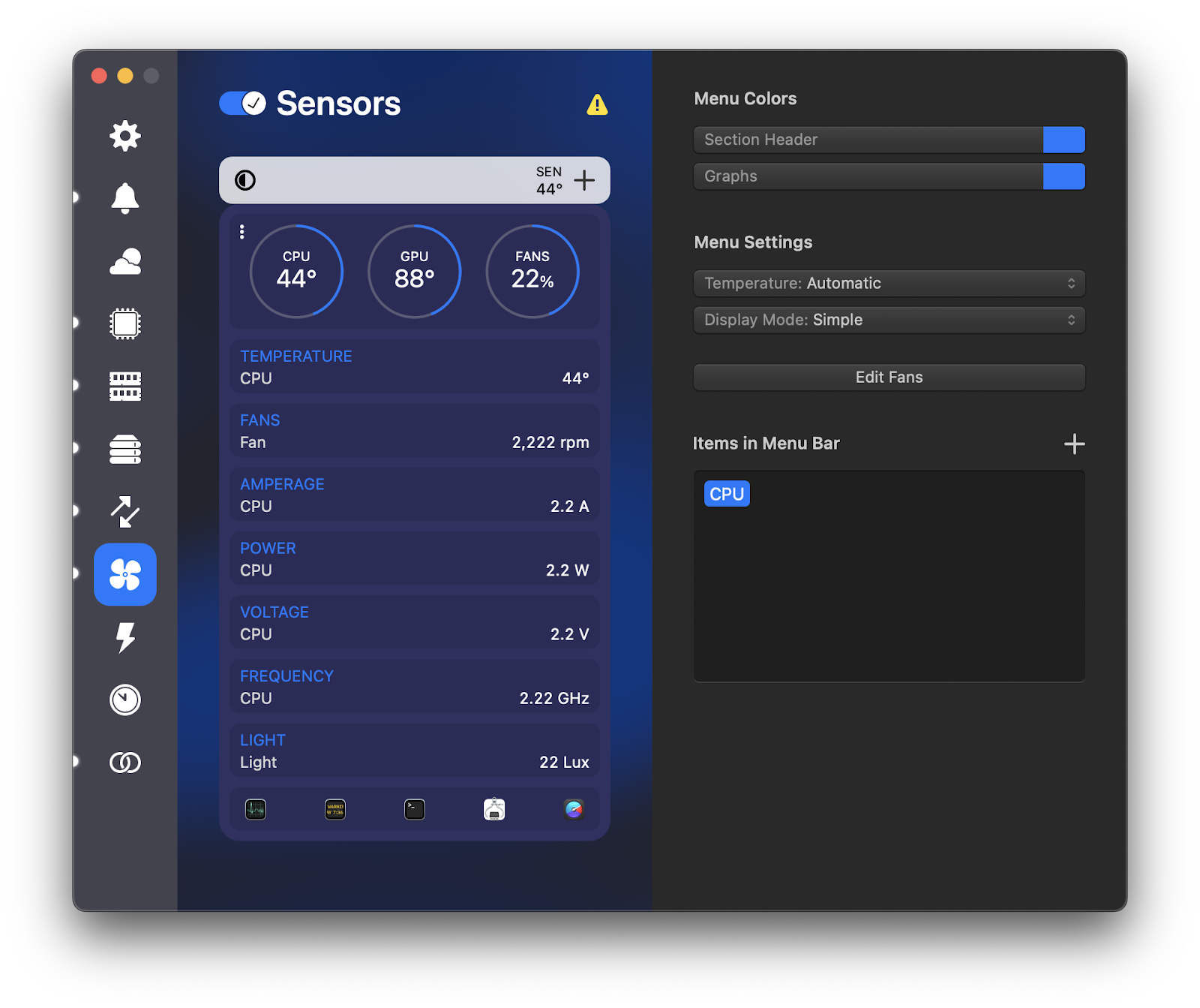 istat menus sensors