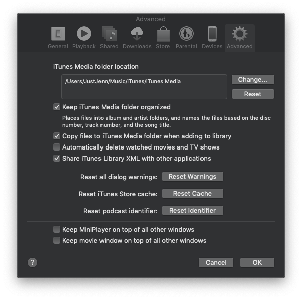 iTunes media folder location mac