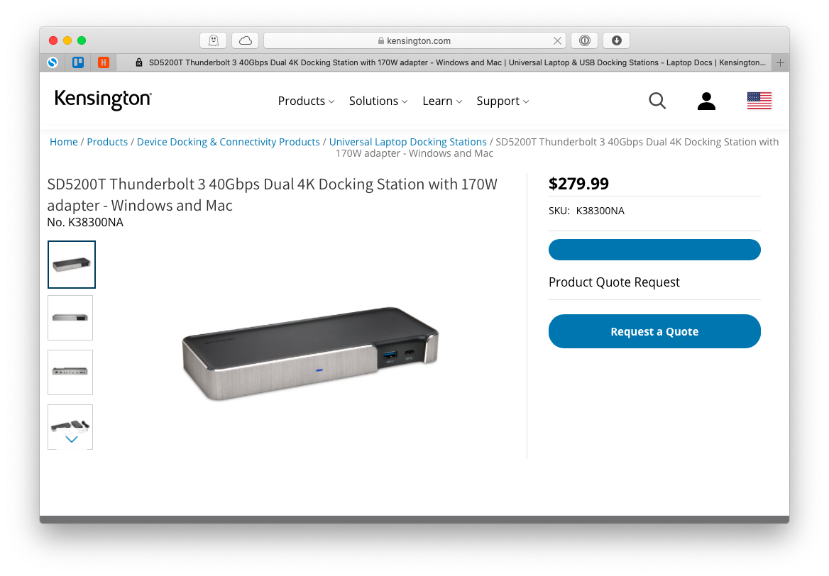 Kensington SD5200T Thunderbolt 3 dock Mac