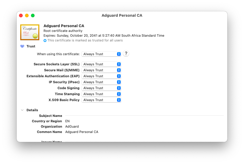Adguard Personal CA - Root certificate authority