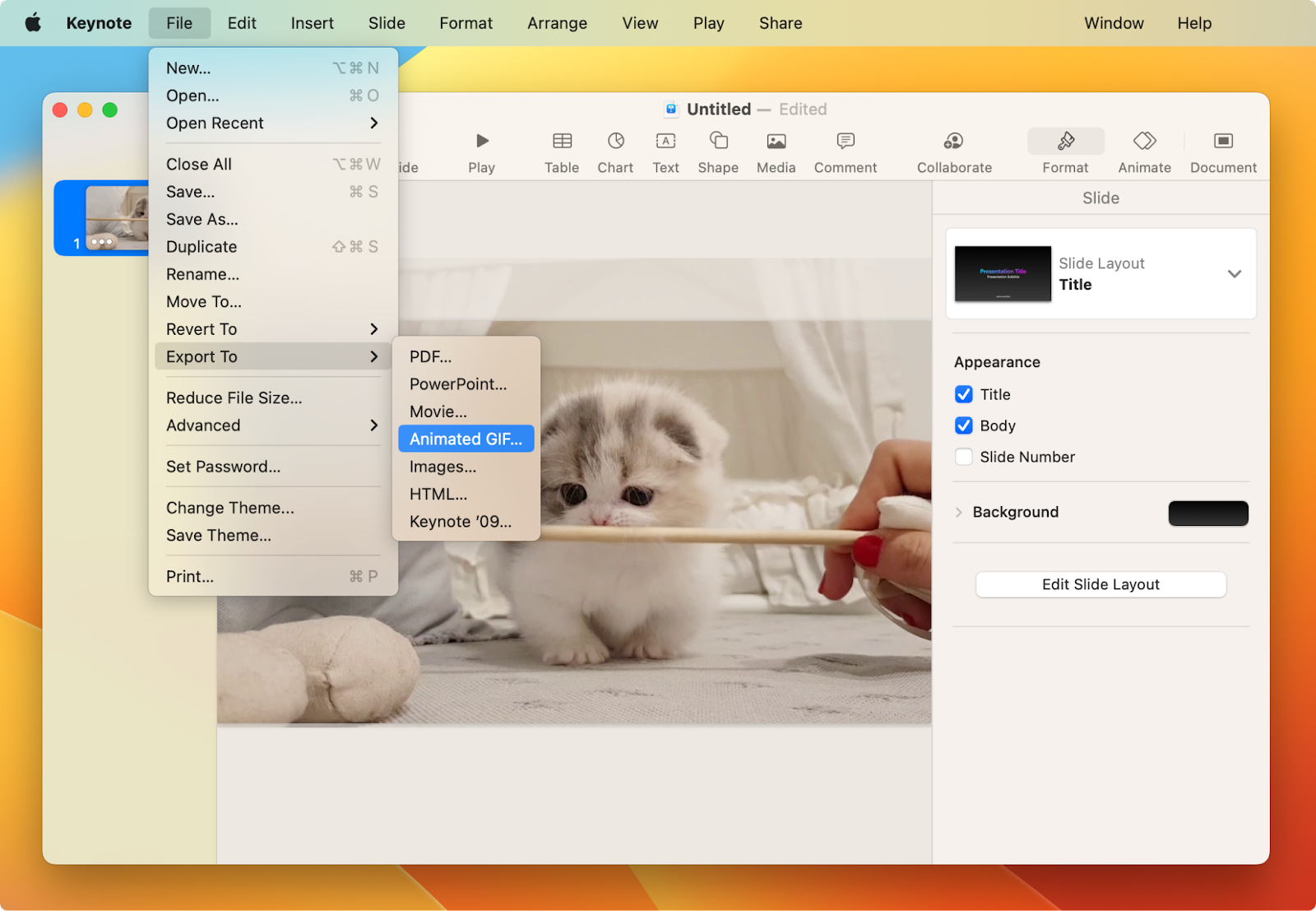 Keynote export video to animated gif