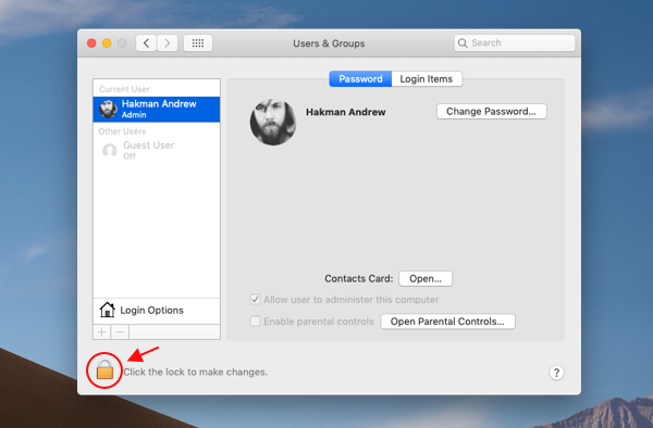 reset password on message for mac book