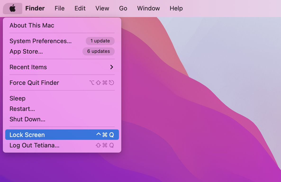 lock mac using apple menu