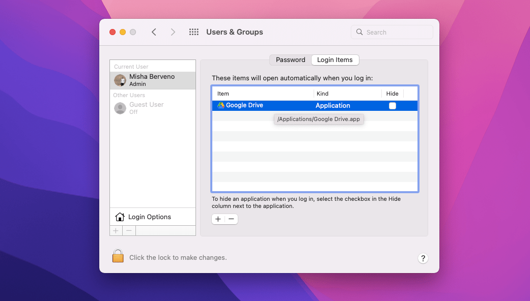 login items remove mac