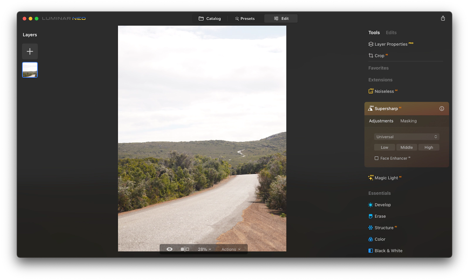 Supersharp AI Extension in Luminar Neo to fix blurry photos