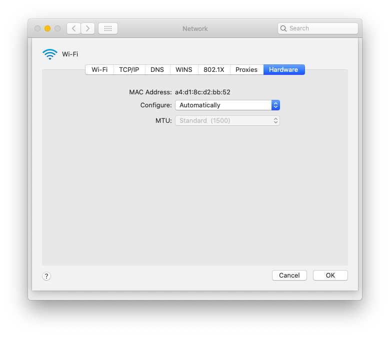MAC address settings
