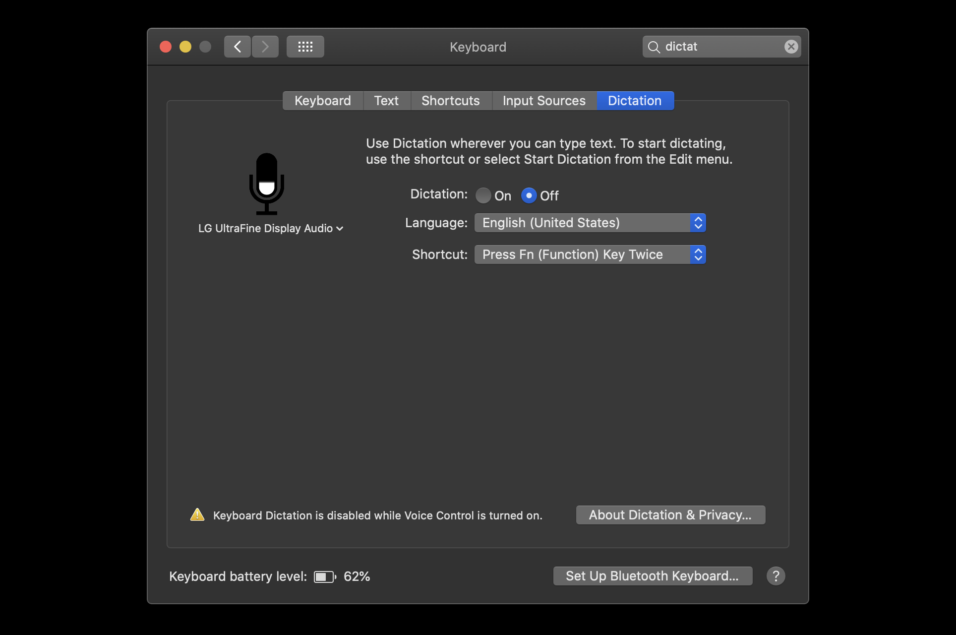 mac dictation settings