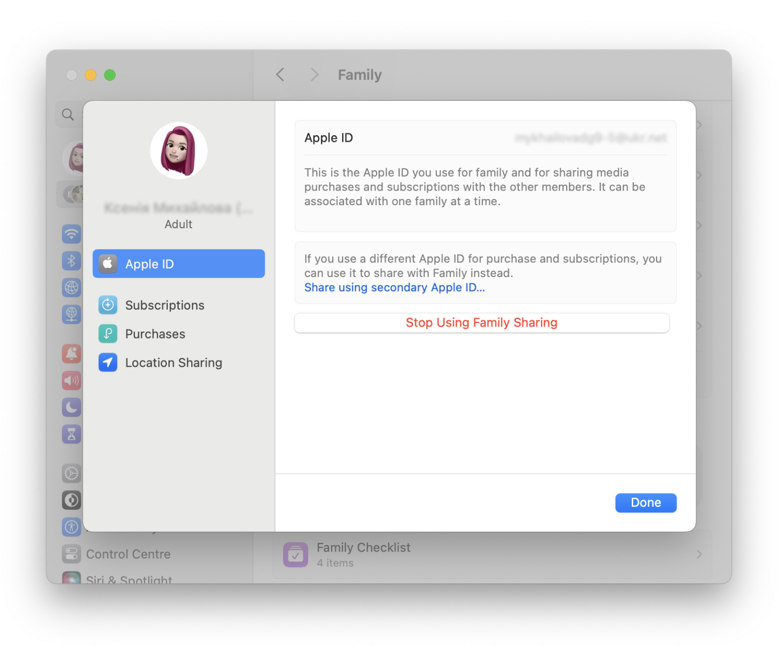 Stop Using Family Sharing on Mac