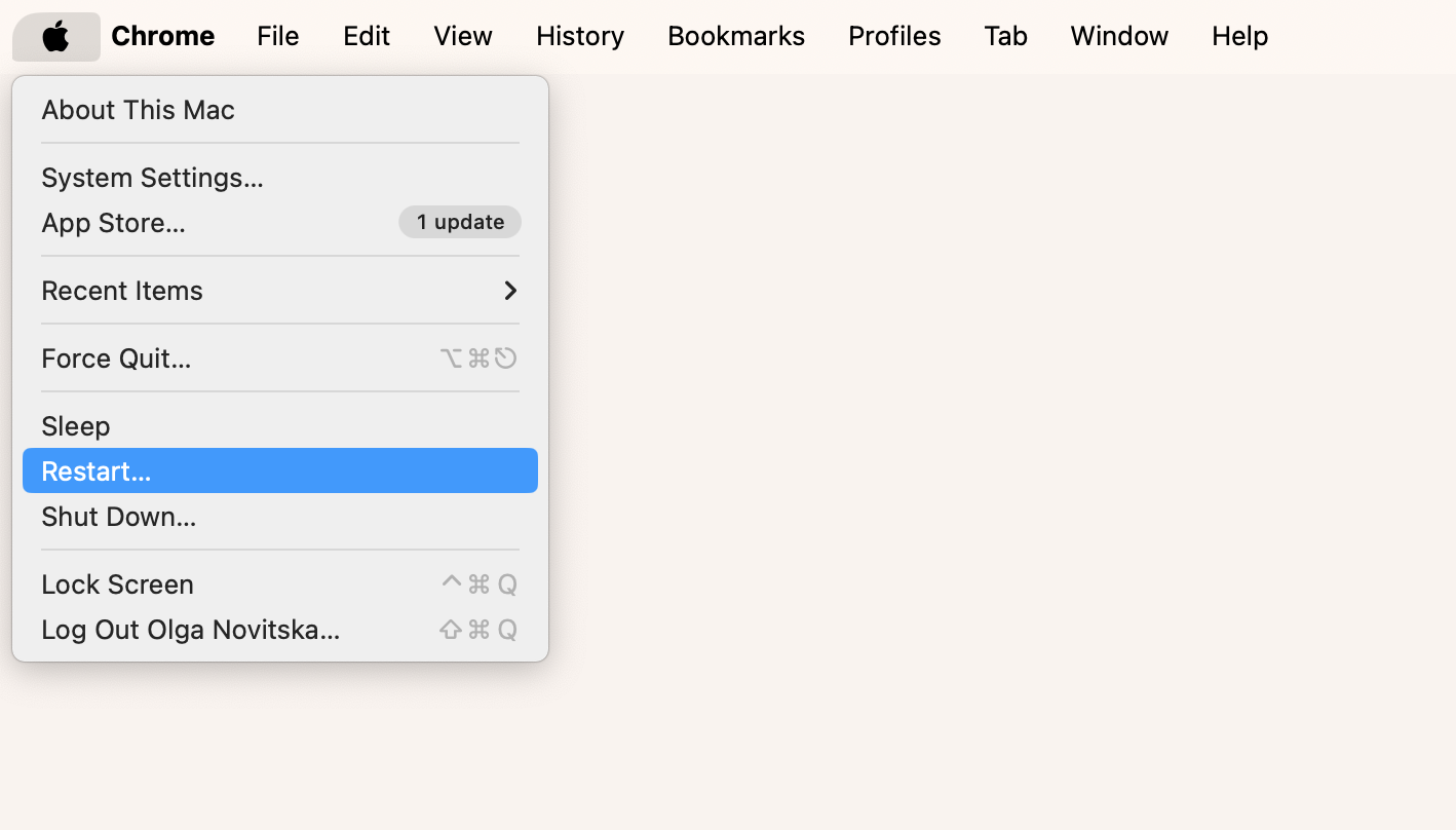 mac options menu with restart