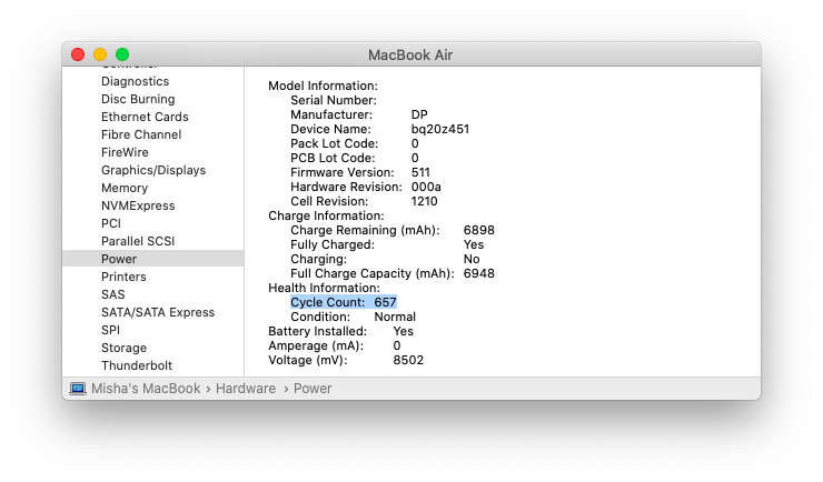 MacBook battery cycle count