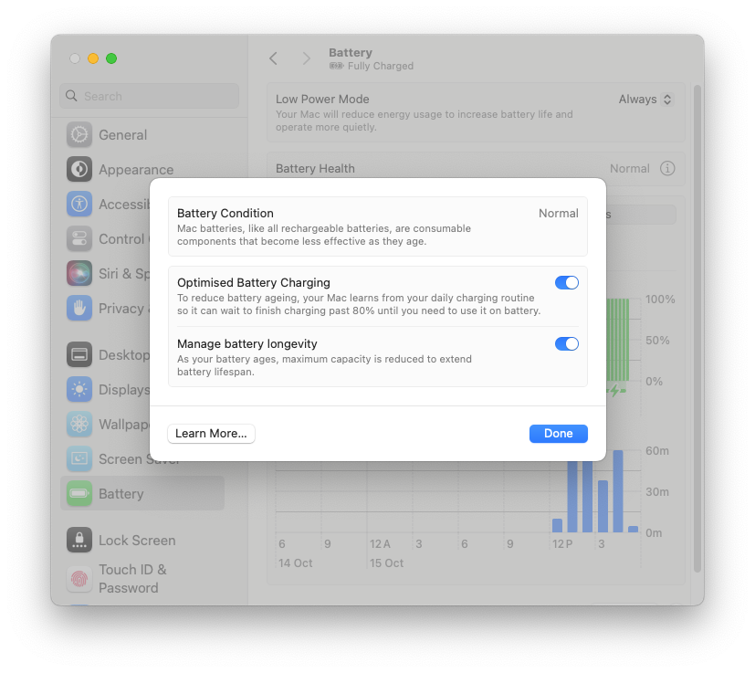 macbook change battery health settings