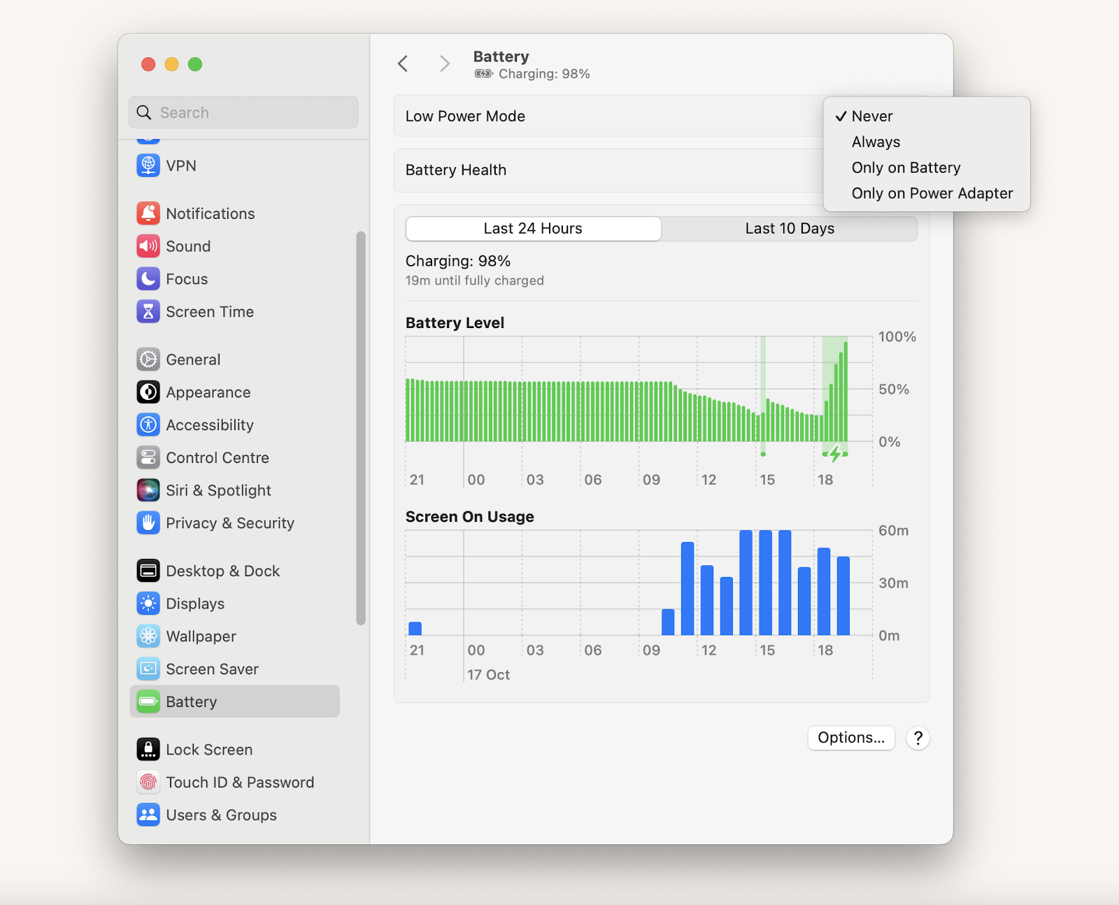 macbook change battery settings