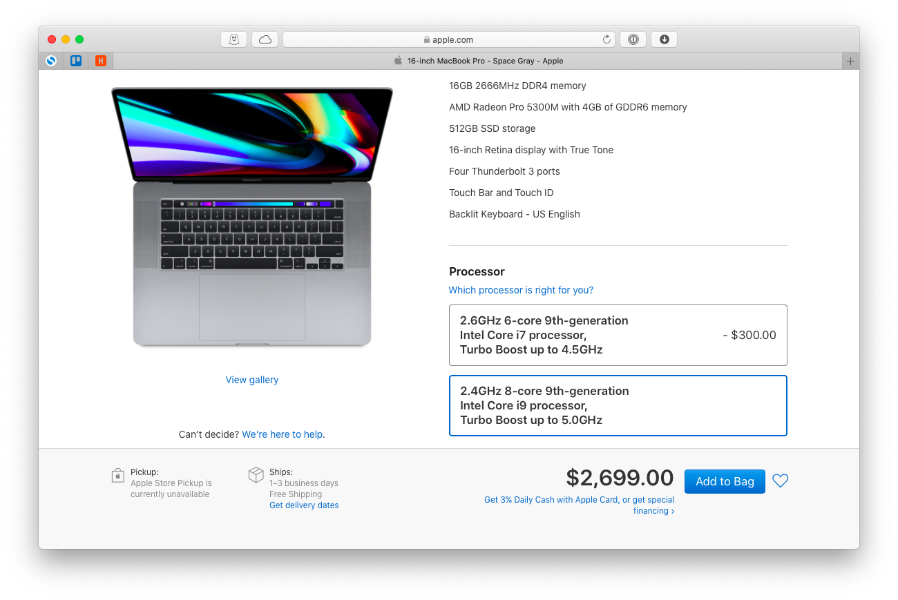 MacBook Pro 16-inch i9 processor