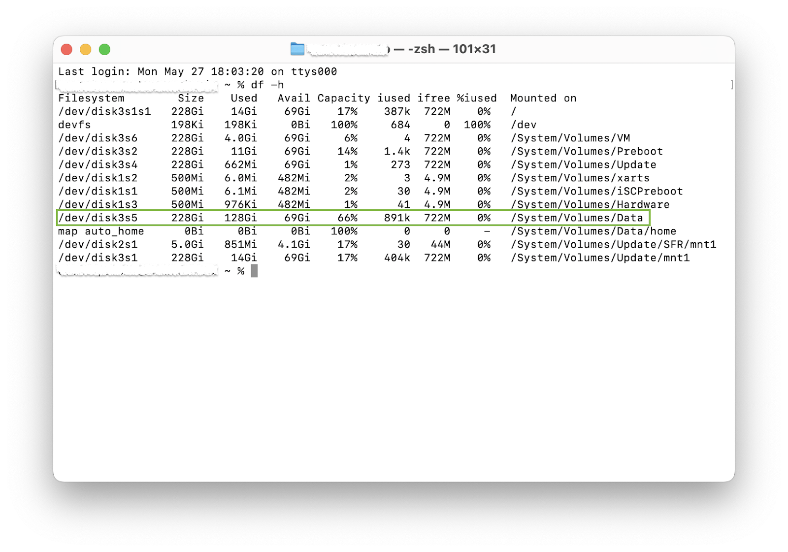 Comando de almacenamiento de la terminal de MacBook