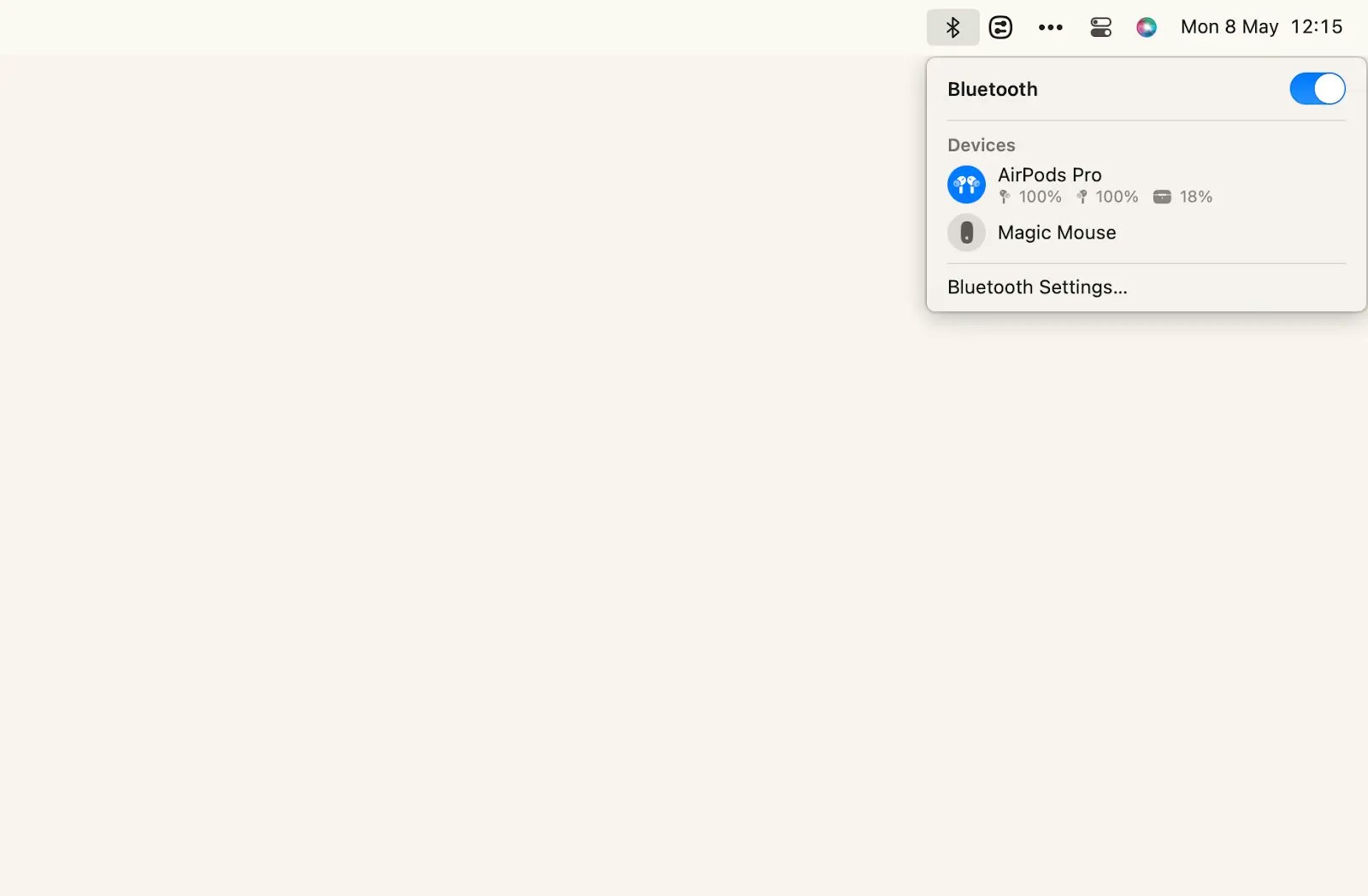 macOS's Bluetooth option to see AirPods battery charge level