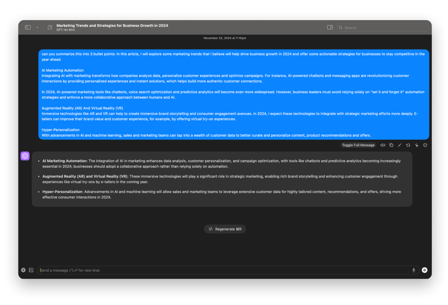 Bolt AI text summary