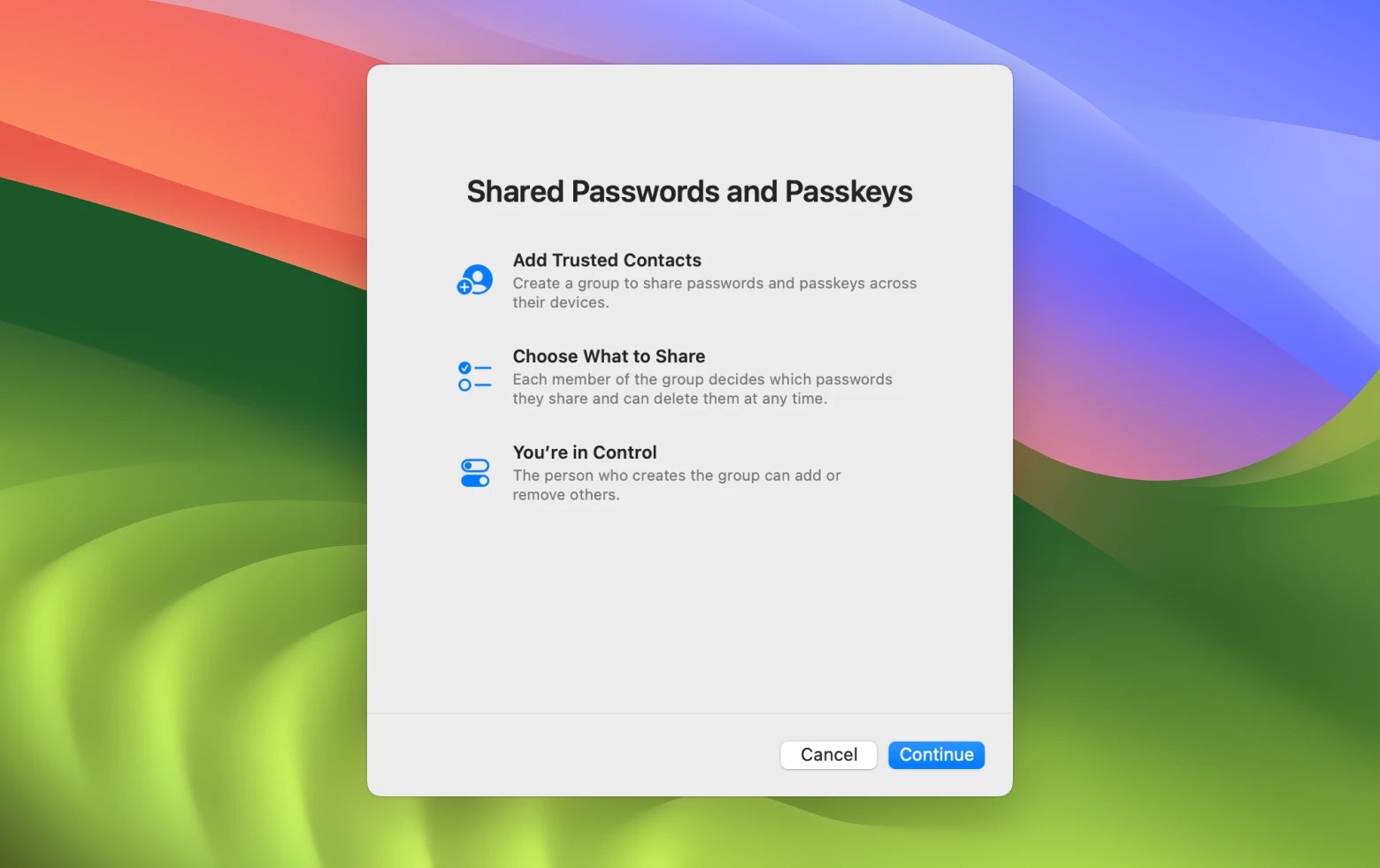 new macOS 14 password sharing feature