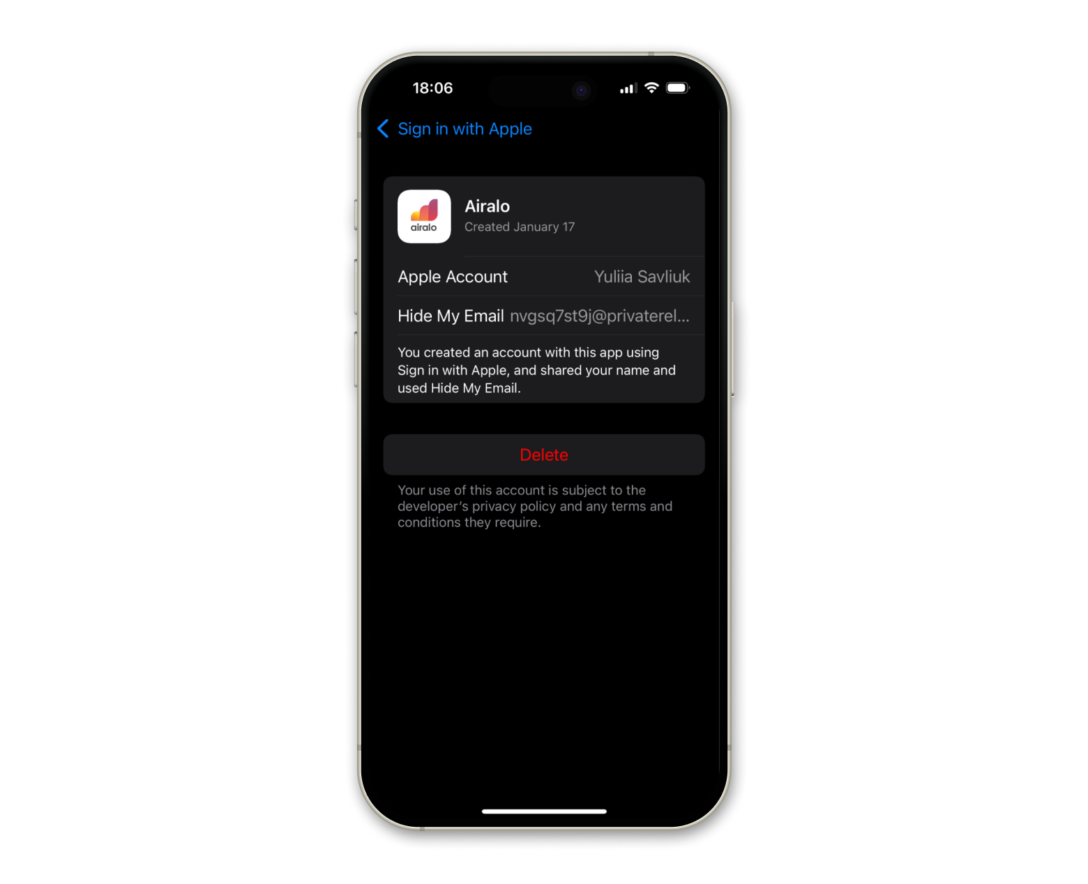 manage Sign In with Apple on an iPhone