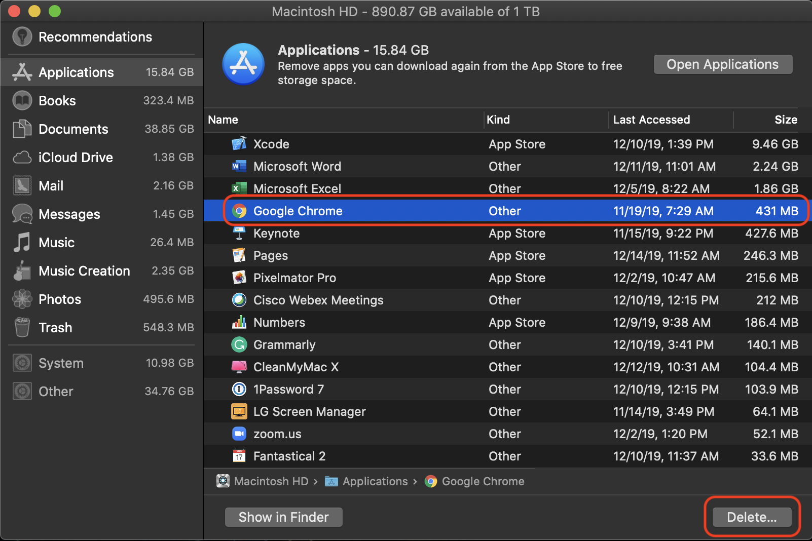 Delete Google Chrome utility from Finder