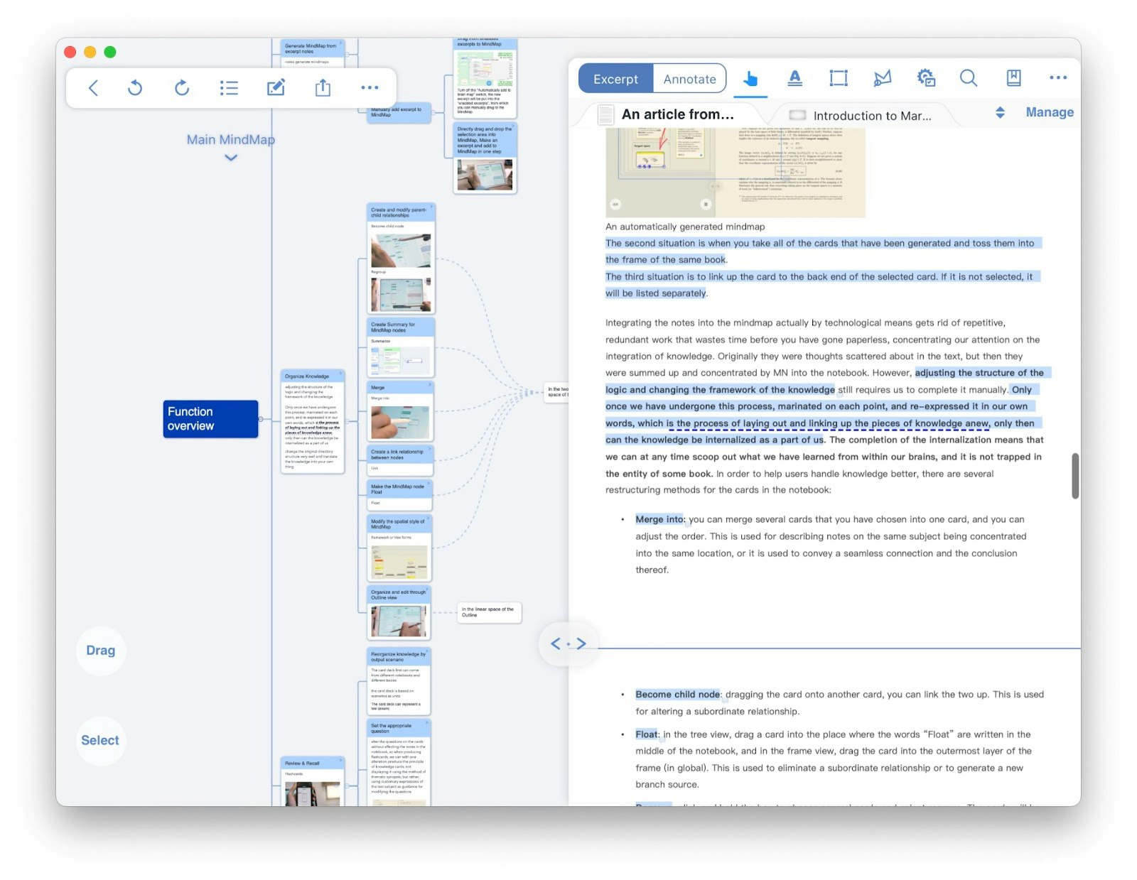 MarginNote,a PDF editor, mind-mapping tool, that can generate flashcards to better study and digest your books