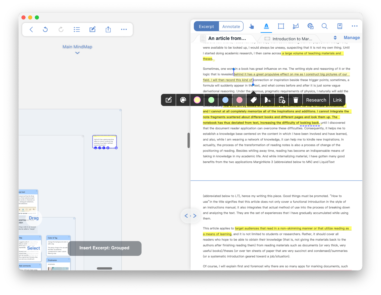 take notes and map the knowledge with MarginNote