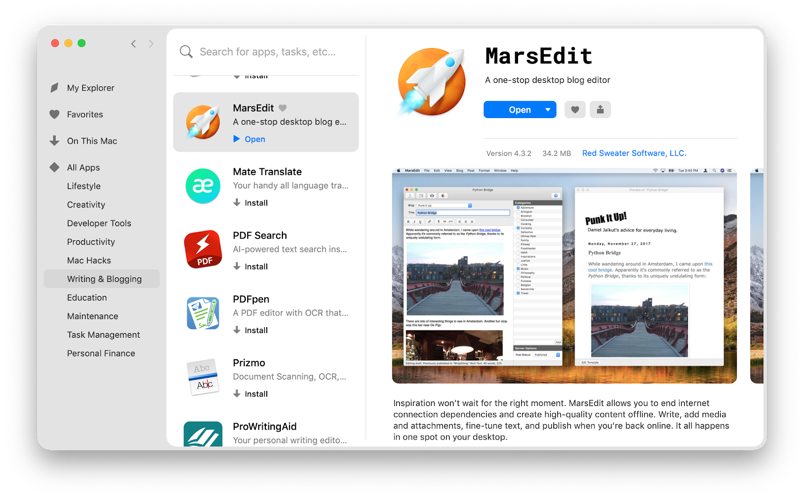 MarsEdit app on Setapp