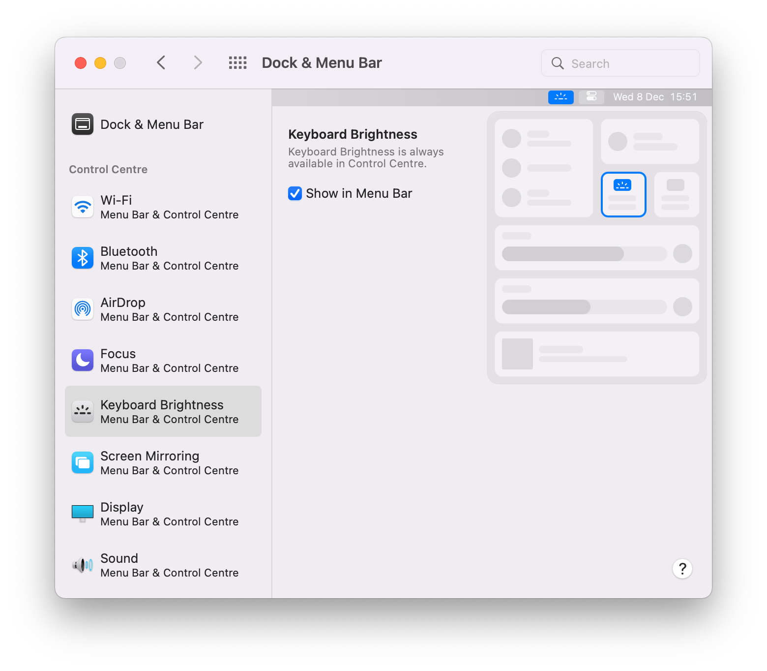keyboard shortcut for menu bar mac