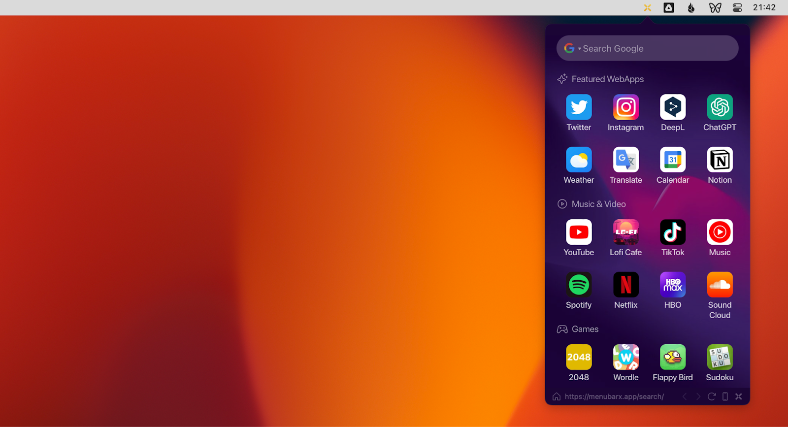 menubarx web app menü mac