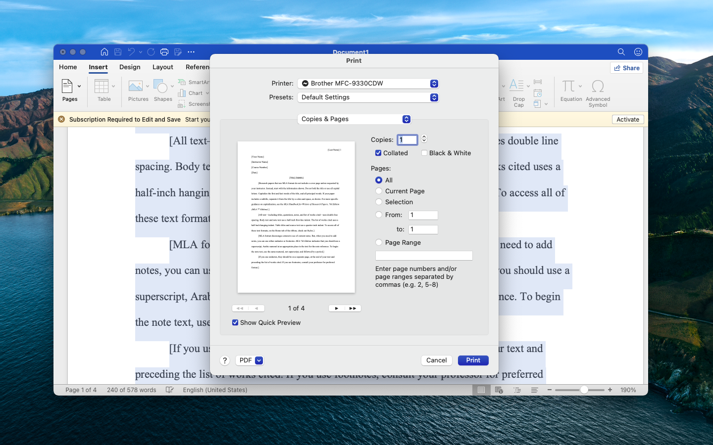 word for mac save document as pdf