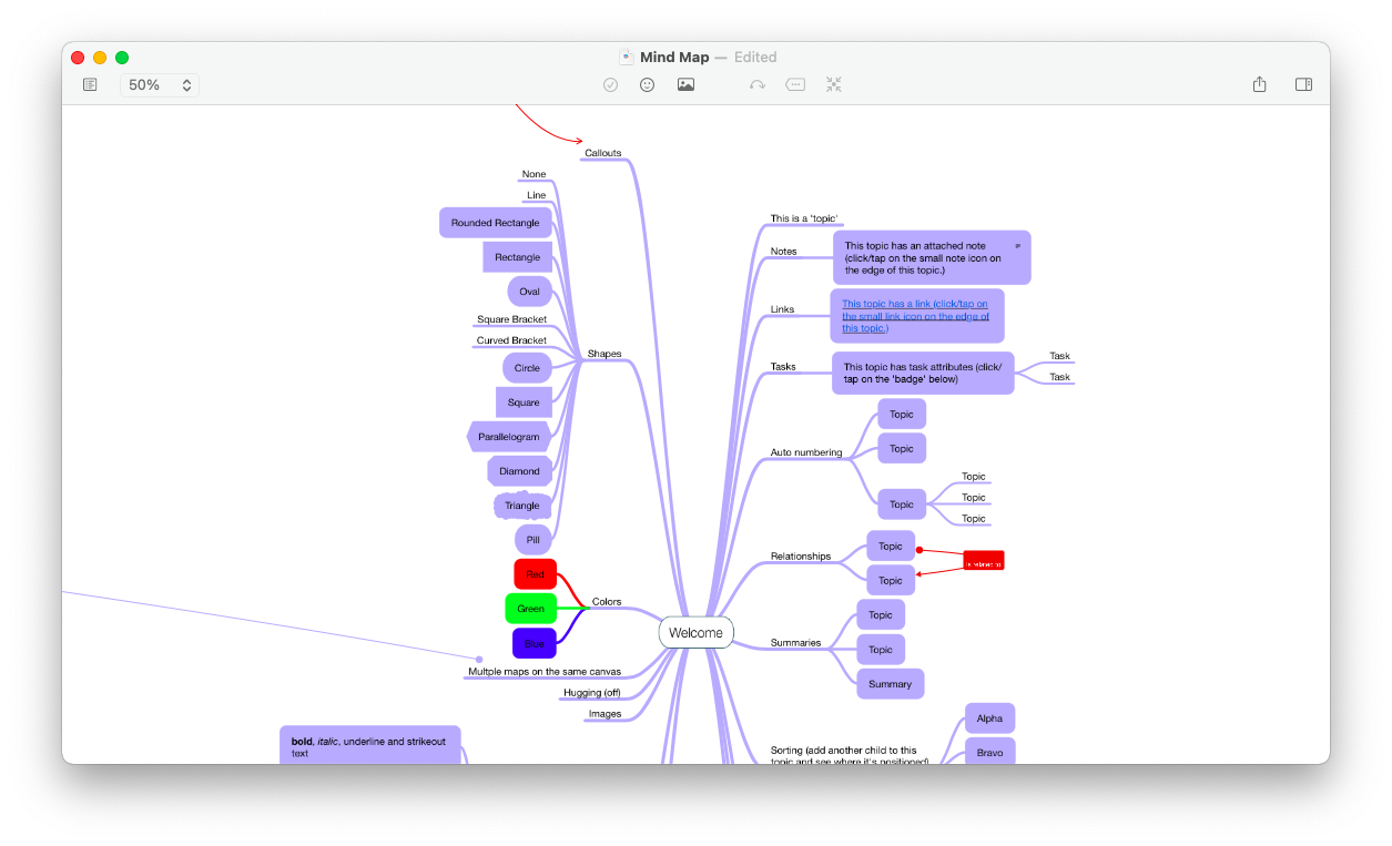 App de mapas mentas para Mac Mindnode