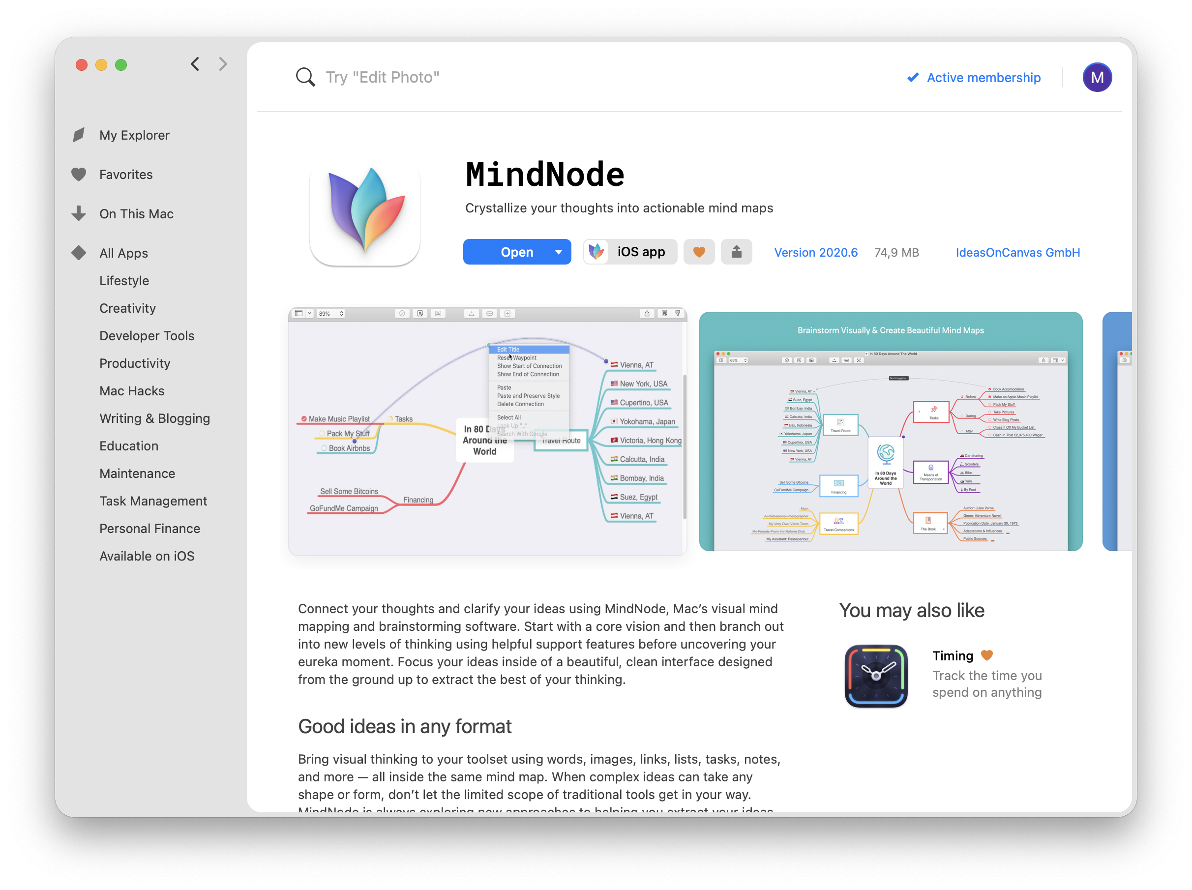 Mindnode app on Setapp