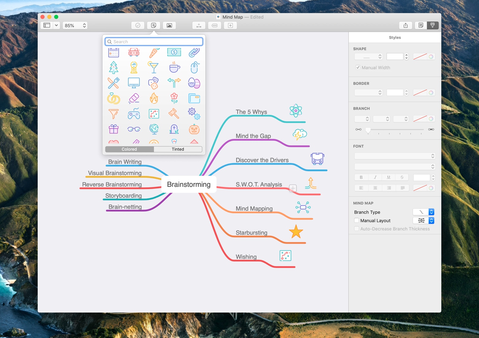 clip art and icons in a mind map