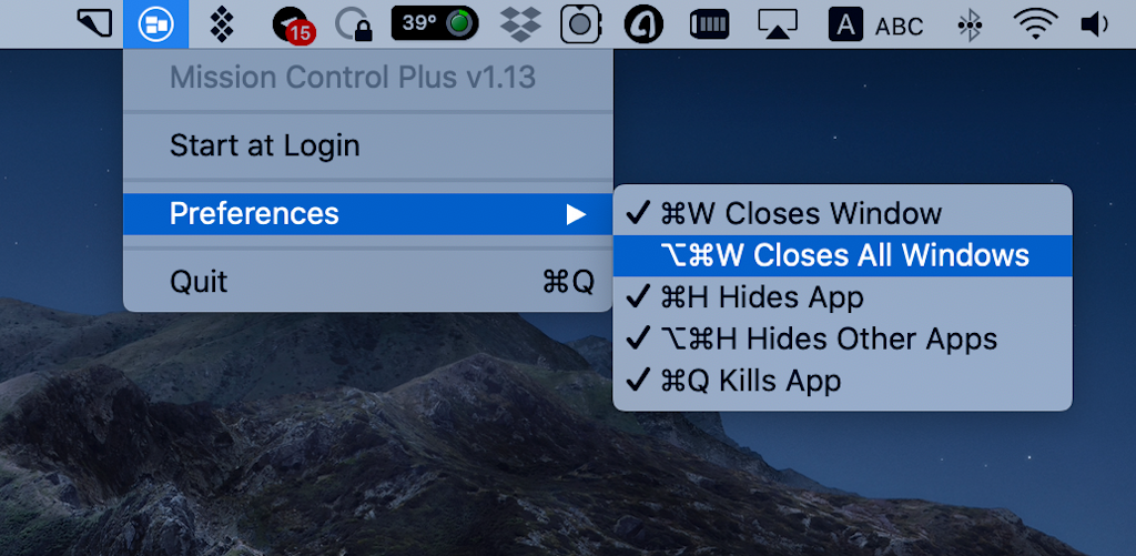 Manage open windows from Mission Control Plus